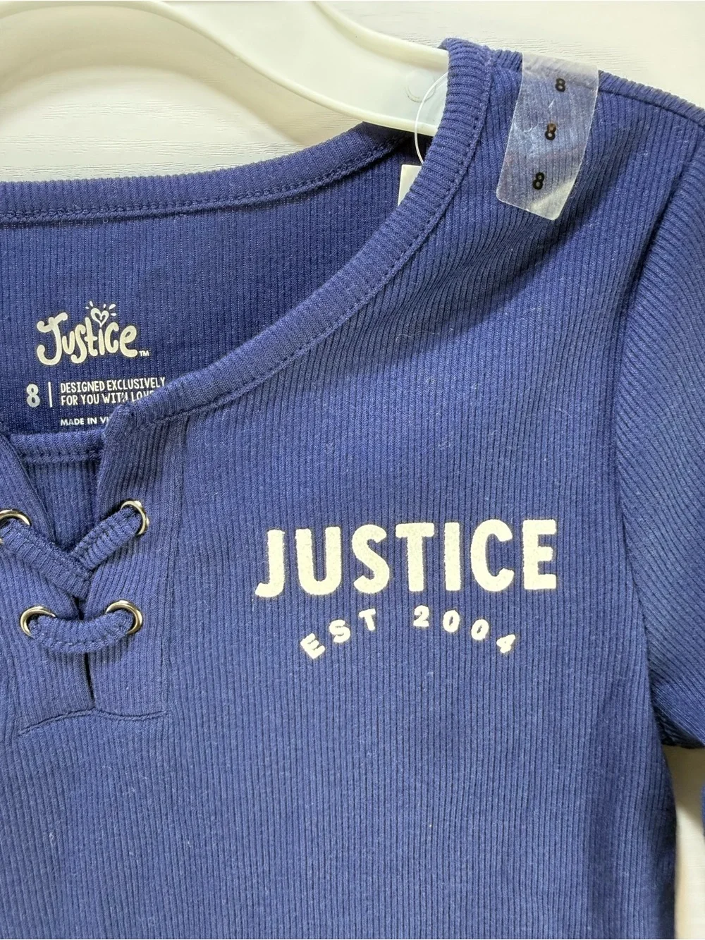 Justice Navy Ribbed Lace-Up Long Sleeve Top